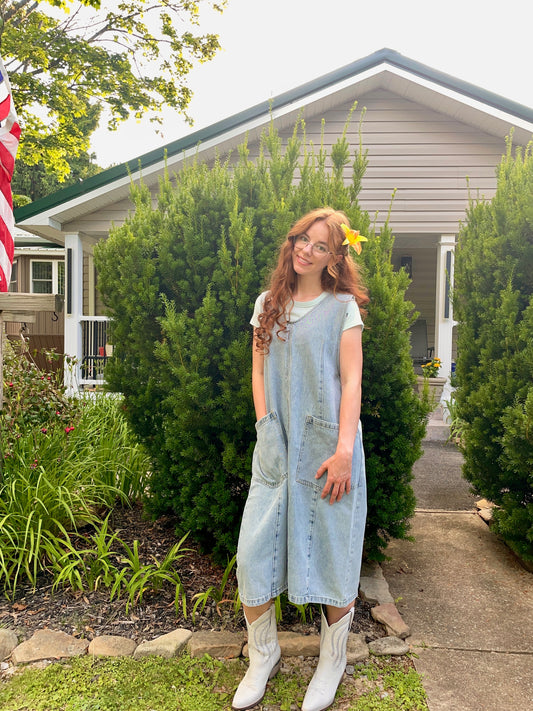 Tea N Rose binned denim jumper dress (size down)