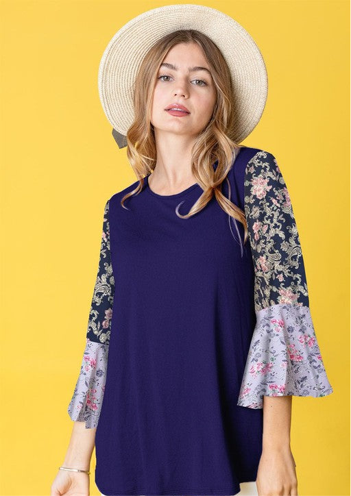 Boho Ruffle tiered tone on tone tunic top