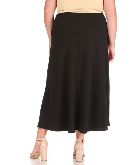 Plus size, solid, high waisted, A-line, midi skirt