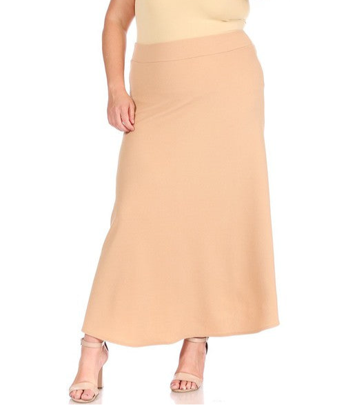 Plus size, solid, high waisted, A-line, midi skirt