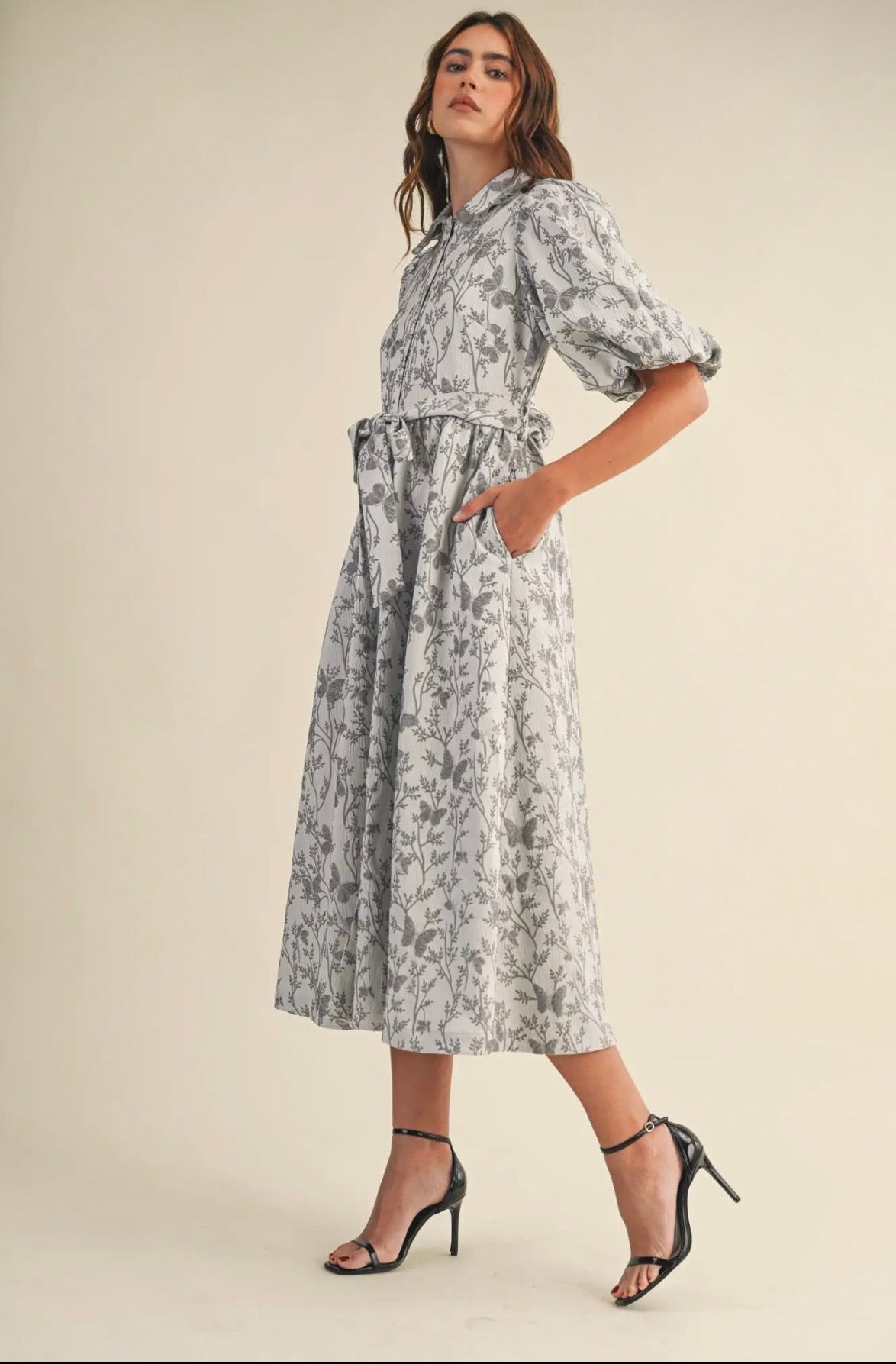 Jacquard &Merci midi silver elegant posh dress pockets