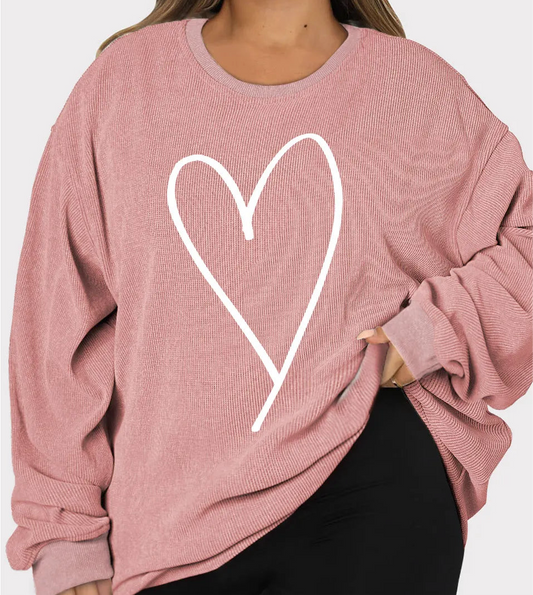Plus Size Heart Ribbed Round Neck Sweatshirt FREE SHIPPING