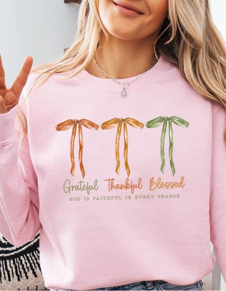 Grateful Thankful Blessed Graphic Sweatshirt JoJo bow Collection. FREE SHIPPING