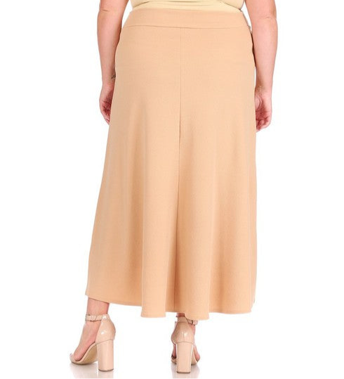 Plus size, solid, high waisted, A-line, midi skirt