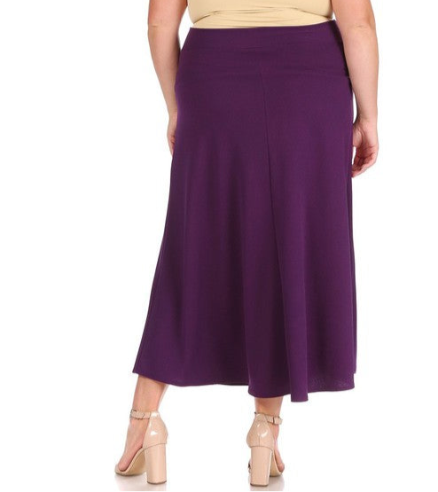 Plus size, solid, high waisted, A-line, midi skirt