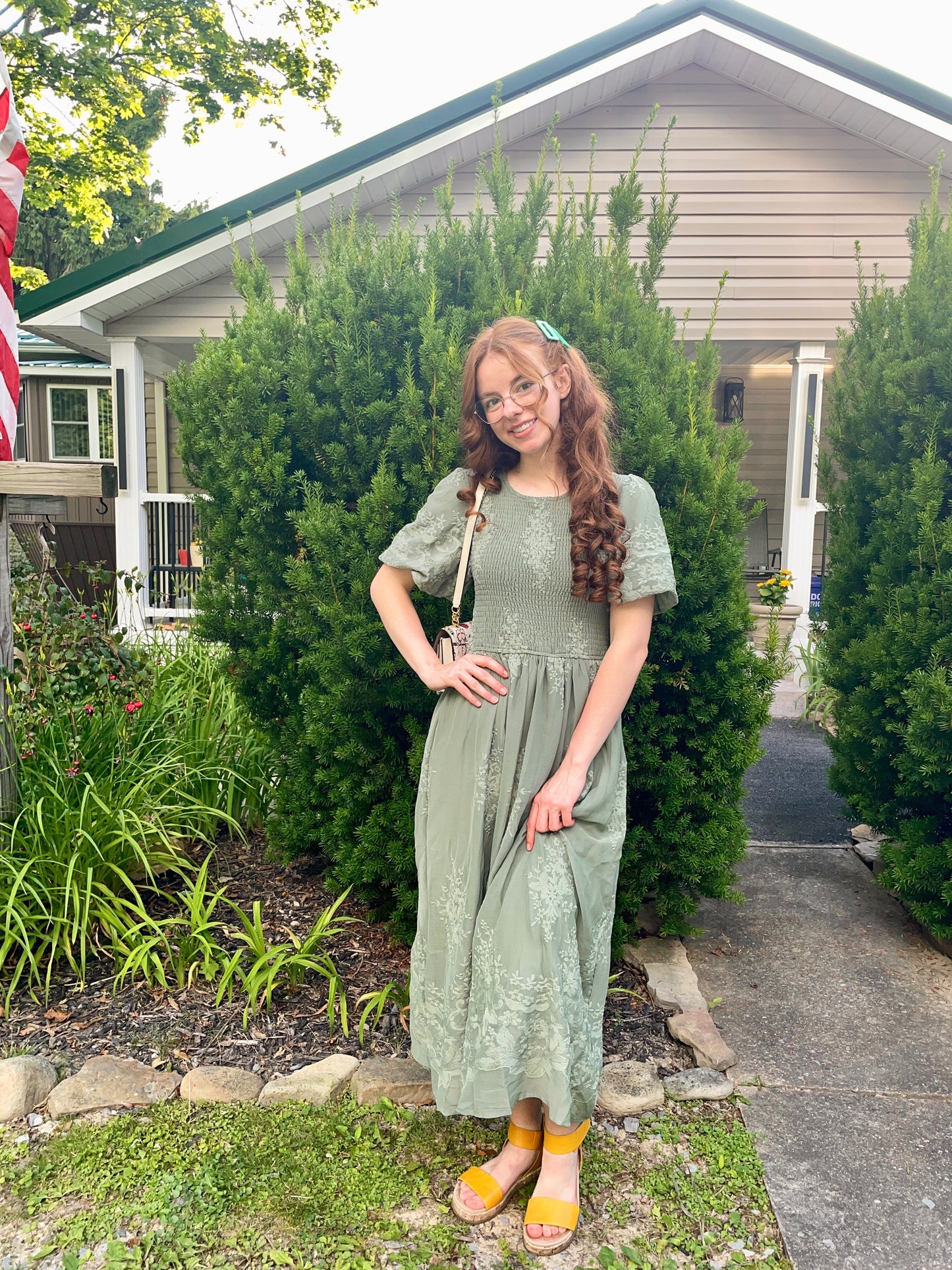 Tea n Rose sage embroidered midi dress