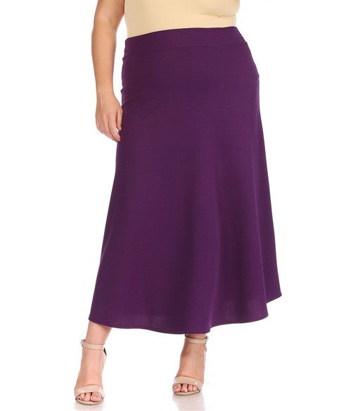 Plus size, solid, high waisted, A-line, midi skirt