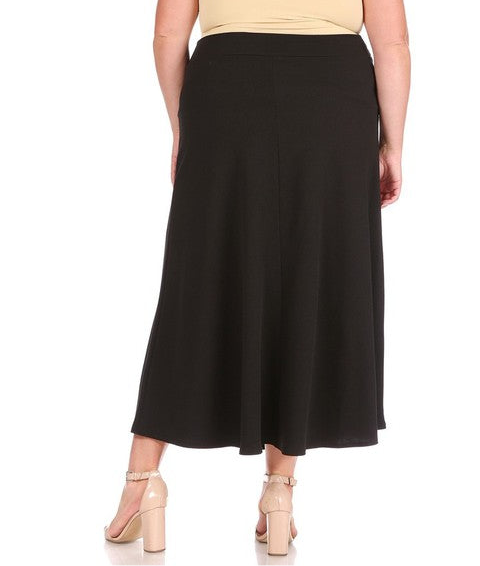 Plus size, solid, high waisted, A-line, midi skirt