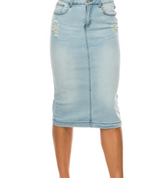 Faded Be Girl midi holes denim skirt