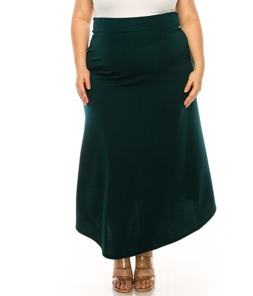 Plus size, solid, high waisted, A-line, midi skirt