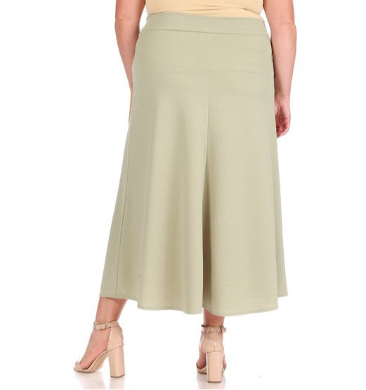 Plus size, solid, high waisted, A-line, midi skirt