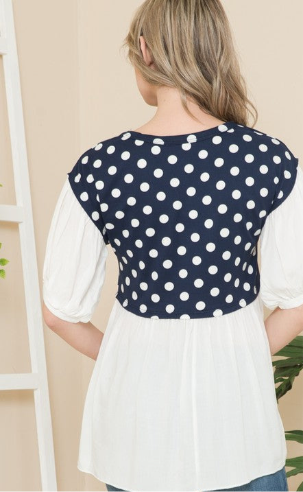 Polka Dot Balloon Sleeve Baby Doll Tunic