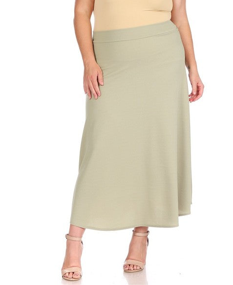 Plus size, solid, high waisted, A-line, midi skirt