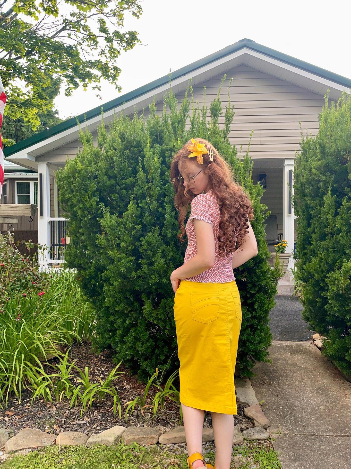 Be Girl yellow denim skirt midi