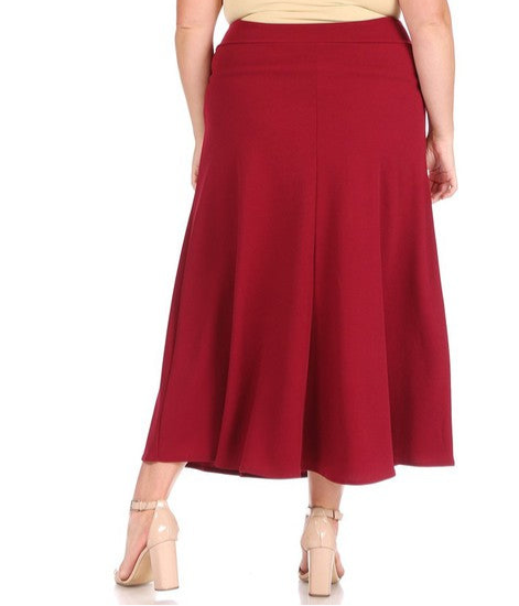 Plus size, solid, high waisted, A-line, midi skirt