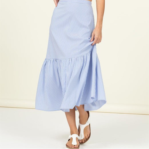 High Waist Ruffle Hem Midi Skirt