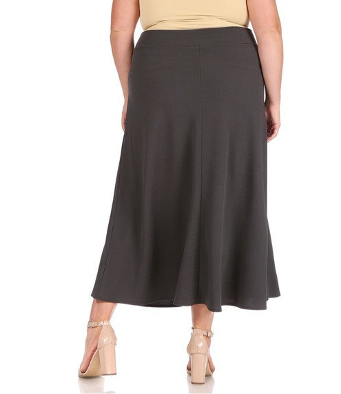 Plus size, solid, high waisted, A-line, midi skirt