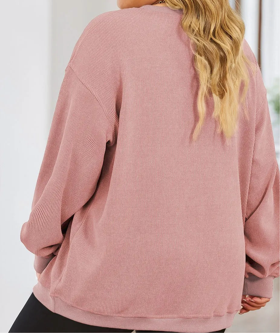 Plus Size Heart Ribbed Round Neck Sweatshirt FREE SHIPPING