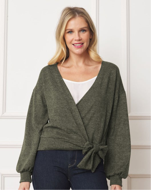 Drop Shoulder Wrap Top With Side Tie