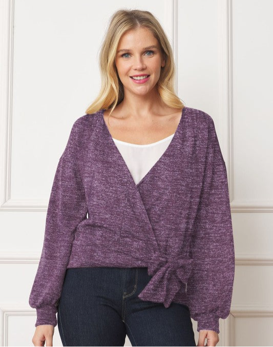 Drop Shoulder Wrap Top With Side Tie