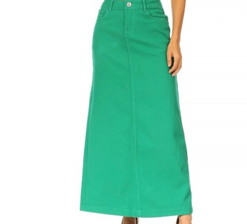 Long Green Be Girl denim skirt