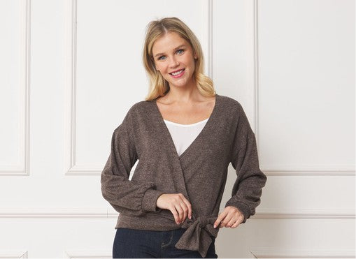 Drop Shoulder Wrap Top With Side Tie