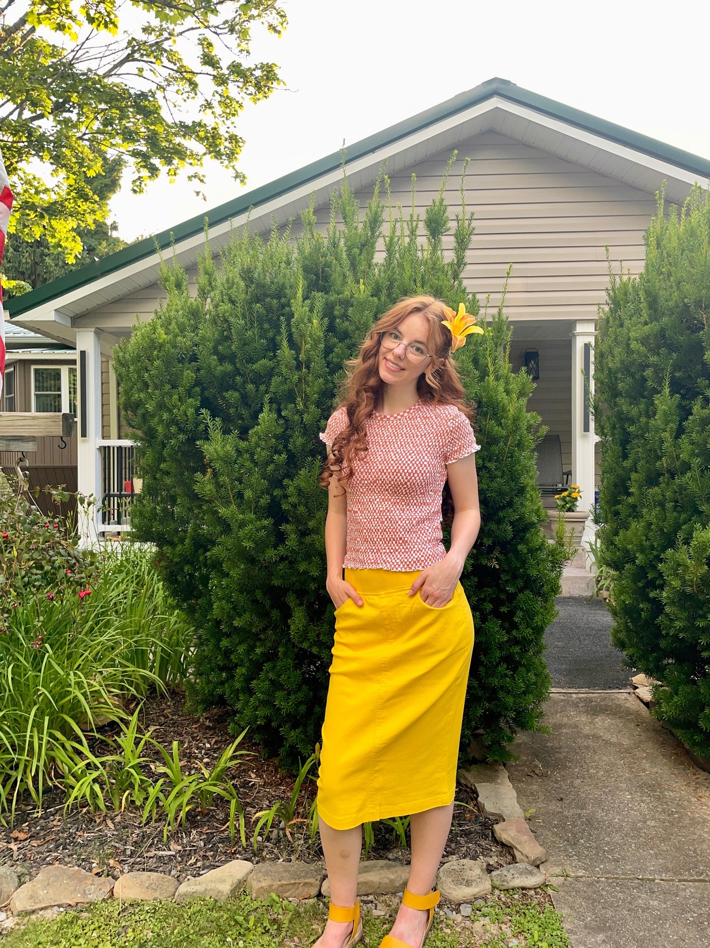 Be Girl yellow denim skirt midi