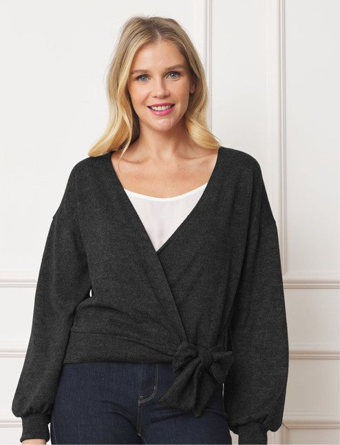 Drop Shoulder Wrap Top With Side Tie