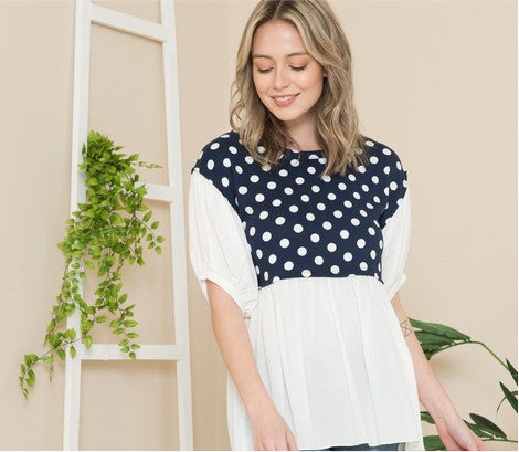 Polka Dot Balloon Sleeve Baby Doll Tunic