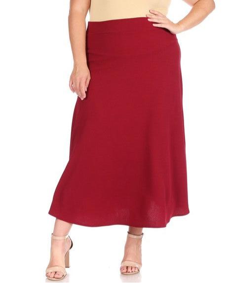 Plus size, solid, high waisted, A-line, midi skirt