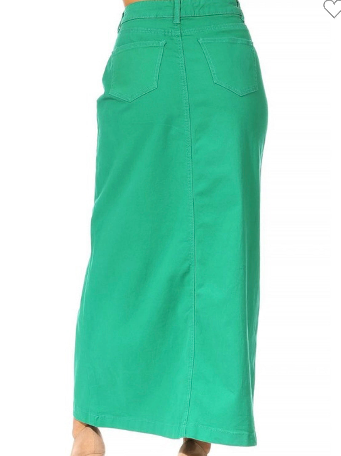 Long Green Be Girl denim skirt