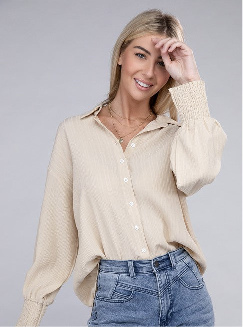 Dropped shoulder shirt in crinkle fabric