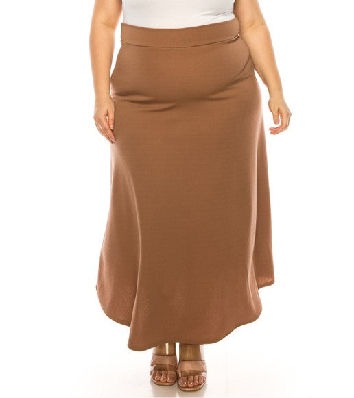 Plus size, solid, high waisted, A-line, midi skirt