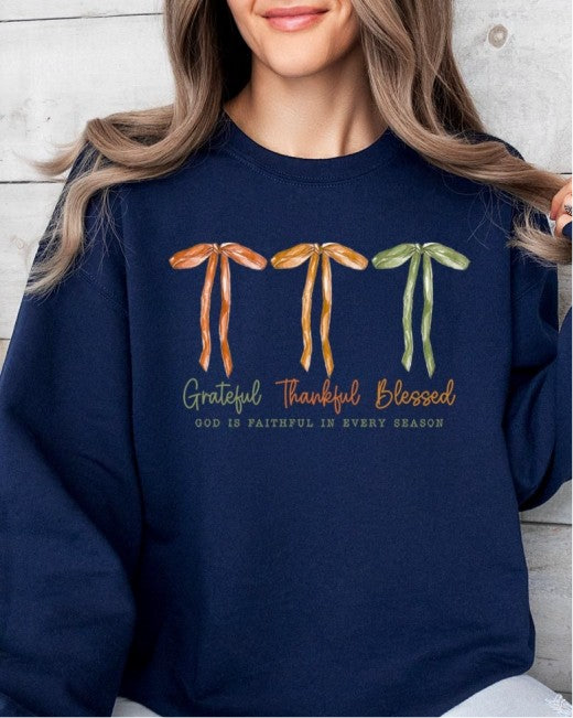 Grateful Thankful Blessed Graphic Sweatshirt JoJo bow Collection. FREE SHIPPING