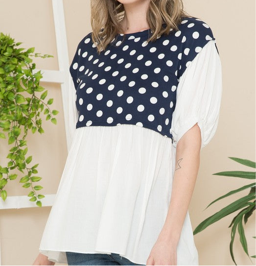 Polka Dot Balloon Sleeve Baby Doll Tunic