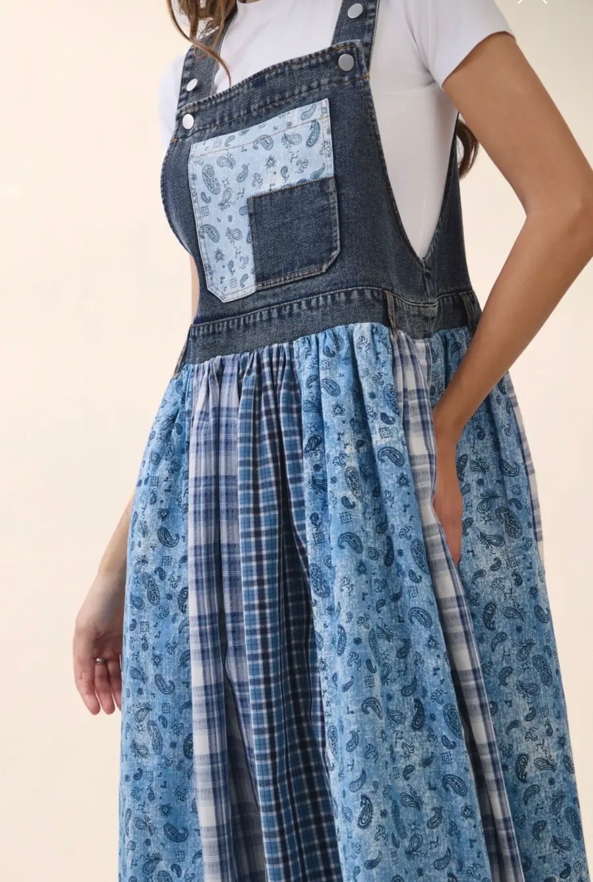 Oddi blue  patch denim jumper bibbed dress
