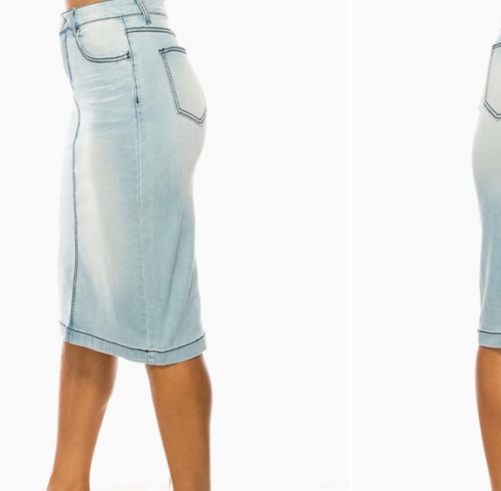 Light faded Be Girl midi denim skirt blue jean skirt SHIPPING INCLUDED