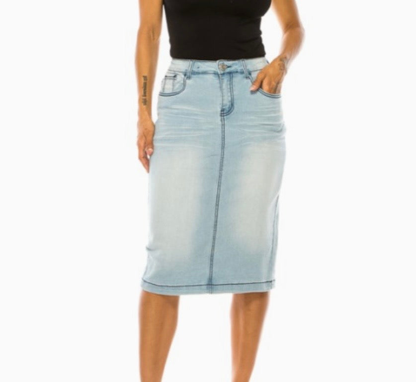 Light faded Be Girl midi denim skirt blue jean skirt SHIPPING INCLUDED