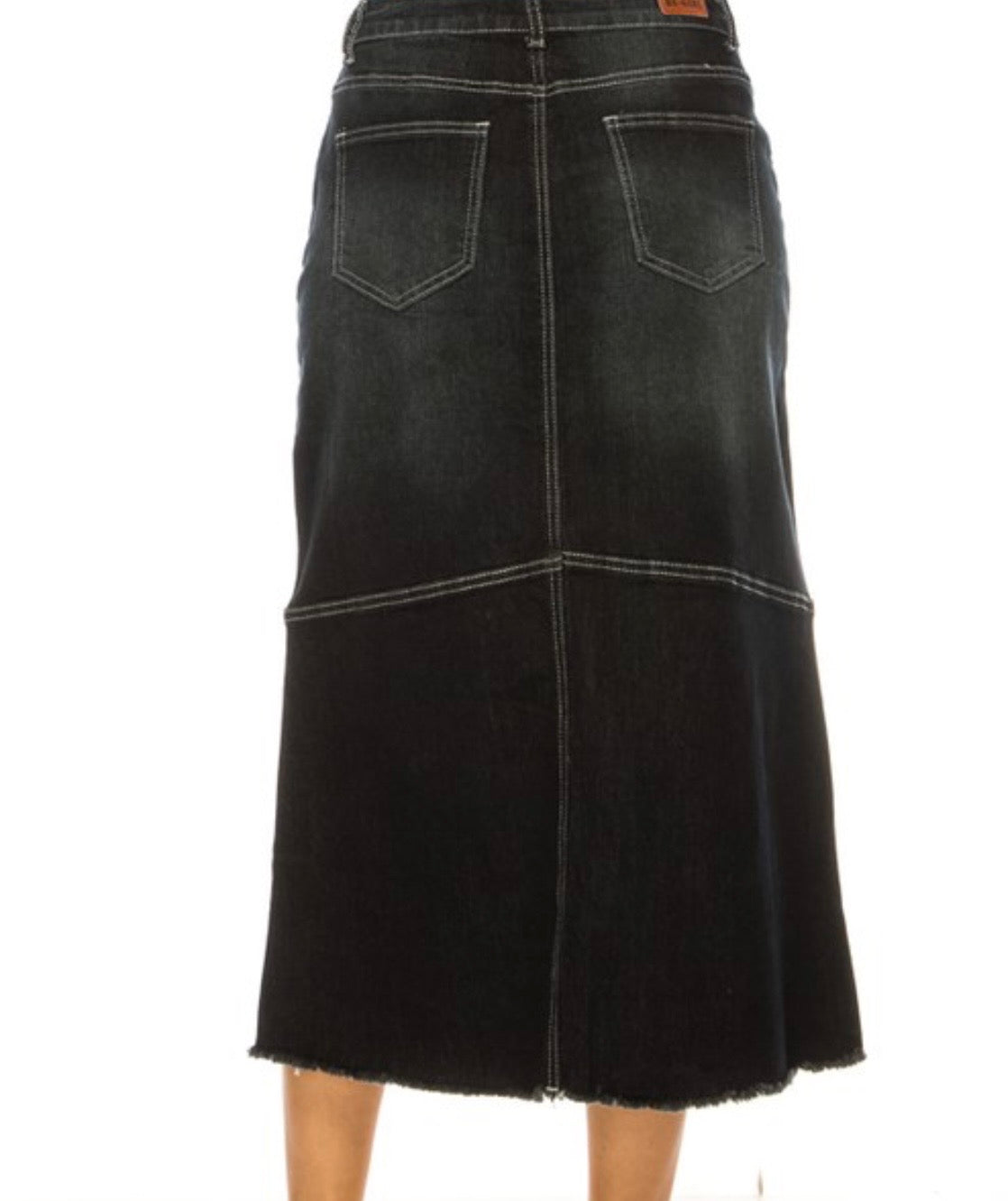 Be Girl black wash long denim blue jean skirt