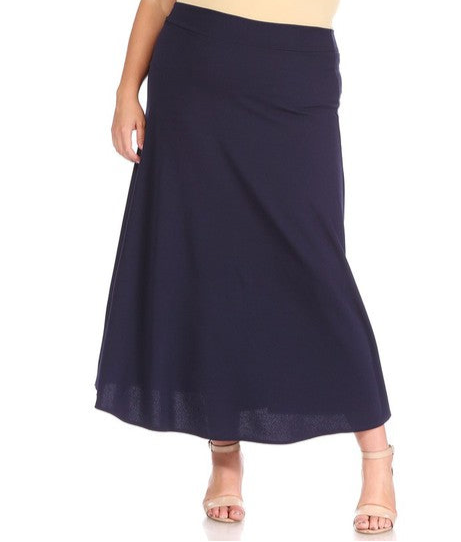 Plus size, solid, high waisted, A-line, midi skirt