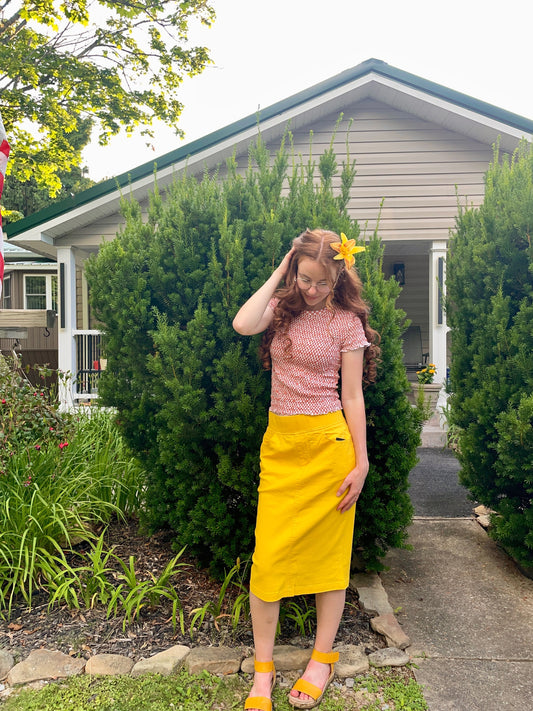 Be Girl yellow denim skirt midi