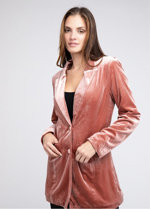 Shiny Velvet Peak Lapel Single Blazer