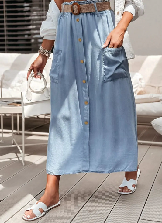 Frill Midi Skirt with Pockets