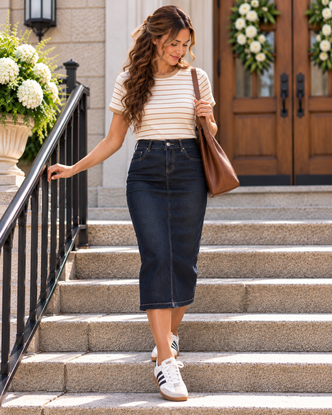 Be girl midi stretch denim blue jean skirt  The Ella