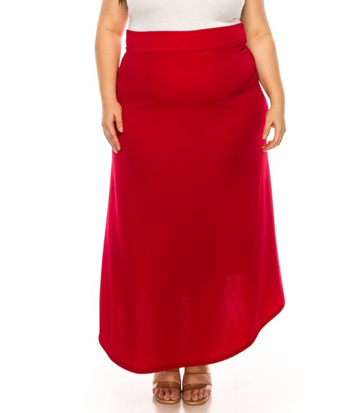 Plus size, solid, high waisted, A-line, midi skirt