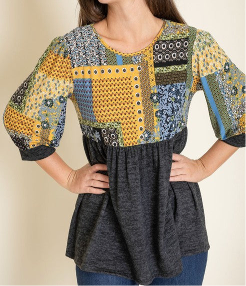 3/4 Sleeve Quilted Pattern Tunic