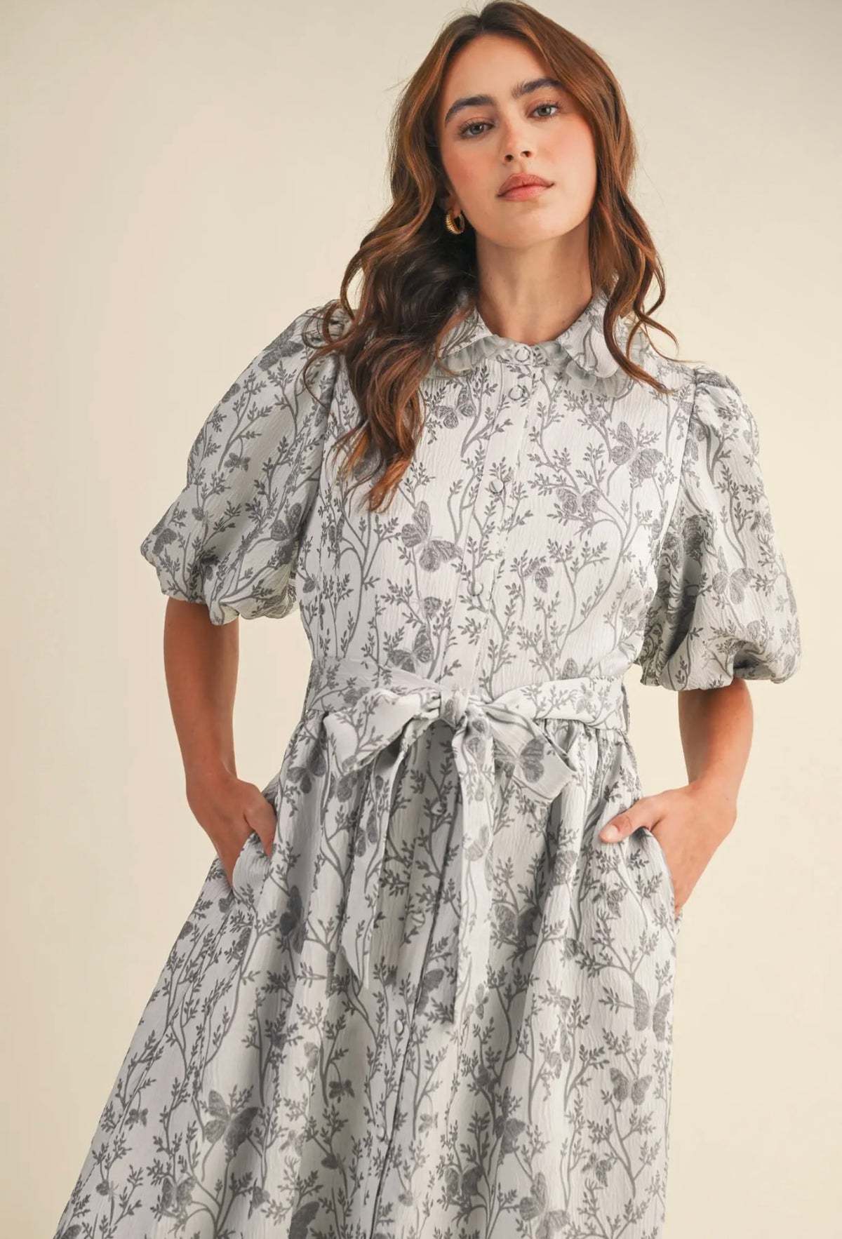 Jacquard &Merci midi silver elegant posh dress pockets