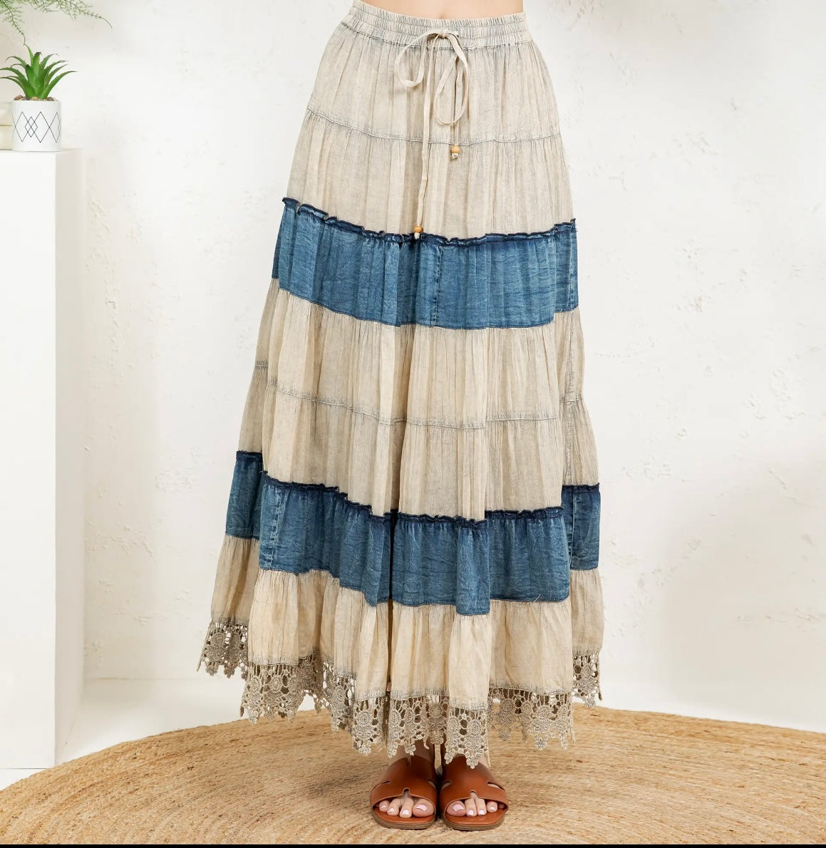 Young threads denim cotton layered skirt with pockets SHIPPING INCLUDED