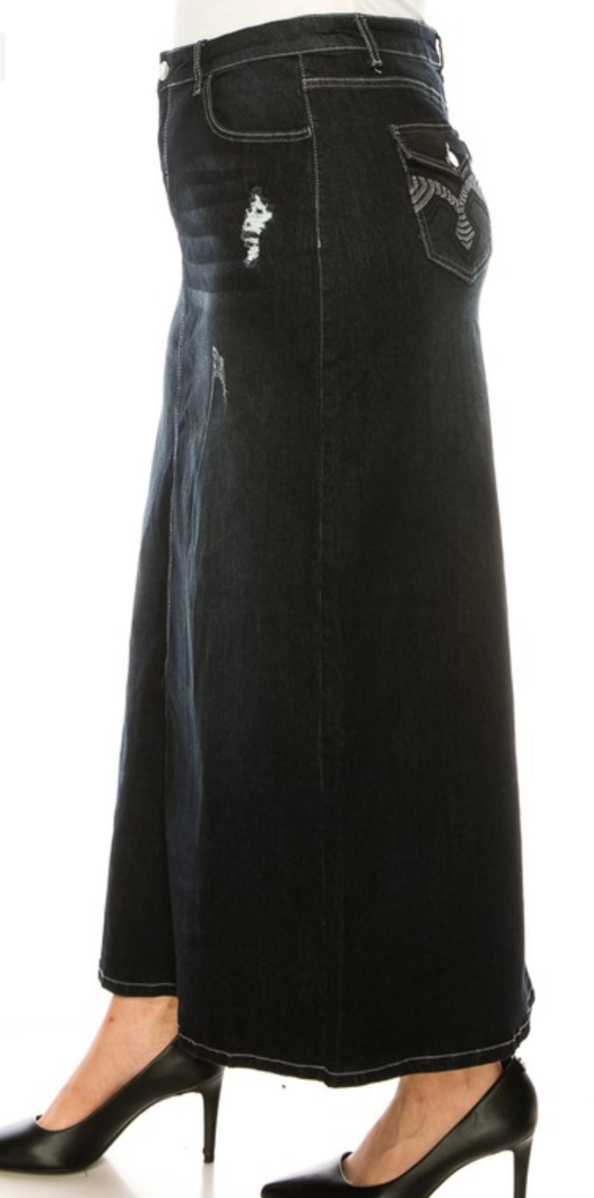 Be Girl long black Holes denim skirt BG 29 FREE SHIPPING