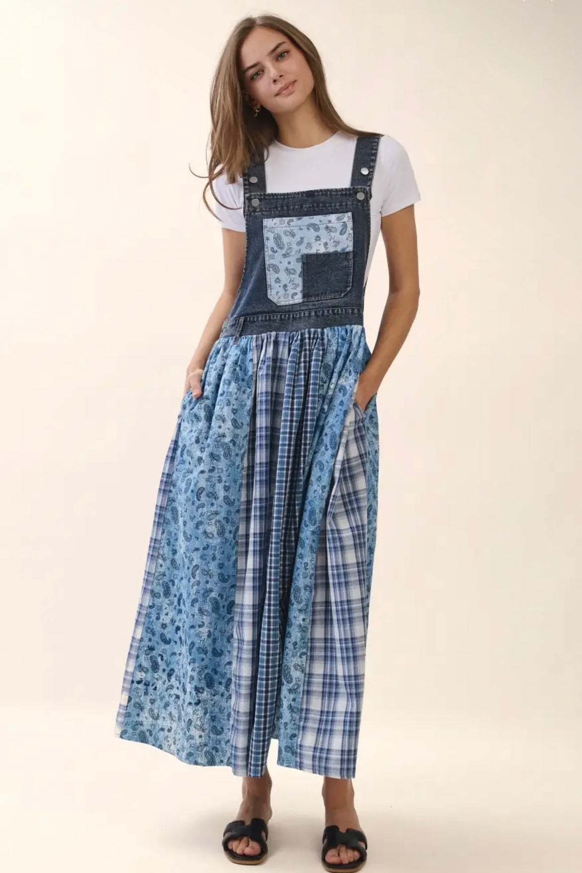 Oddi blue  patch denim jumper bibbed dress
